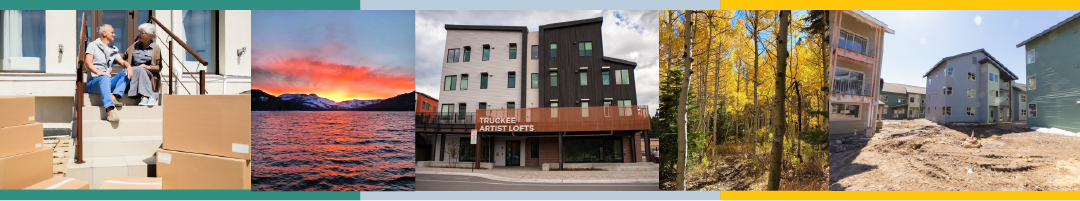 Banner - seniors on porch - sunset lake - truckee artist lofts - fall trees - construction