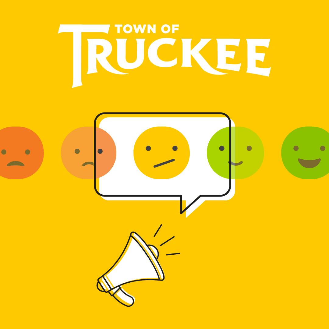 Red through green illustrated faces to indicate a survey with Truckee Logo above. 