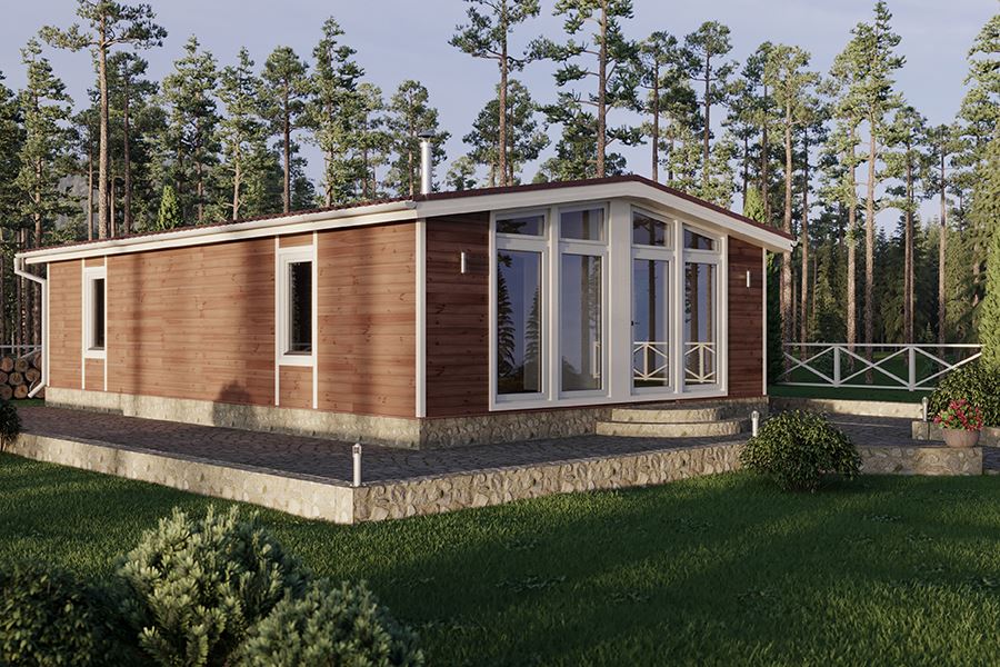 Detached light brown ADU near the forest