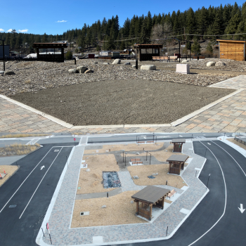 two photos of the mobility hub area where art would be placed