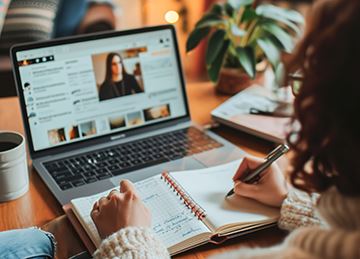 Woman looking at a laptop